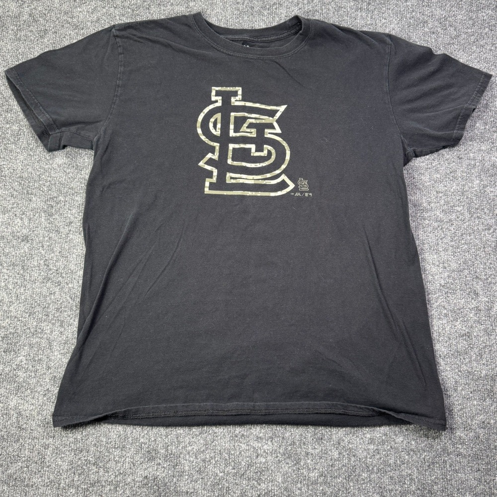St Louis Cardinals Majestic T Shirt Mens L Black Digital Camo Logo MLB Baseball